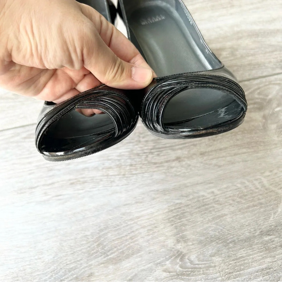 Stuart Weitzman Black Patent Leather Open Toe Pumps - Picture 4 of 13